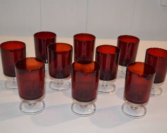 Cavalier - 4 oz. Juice Wine Glass - SET of 10 - Excellent Condition - Royal Ruby Red Glass - Clear Glass Stem - Luminarc Durand France