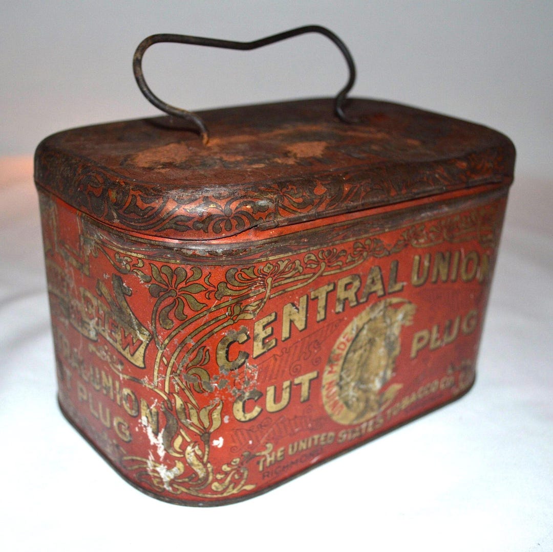 1890～1910 vintage central union タバコ缶 ティン Central Union Cut Plug - Tobacco Tin - Metal Advertising Box