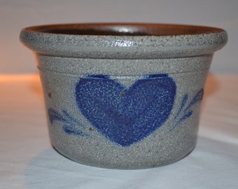 Rockdale Union Stoneware - Bowl with Heart Pattern - 6.25" Diameter - Wisconsin Heirloom Pottery - Salt Glaze Pottery - Blue Glaze Accents