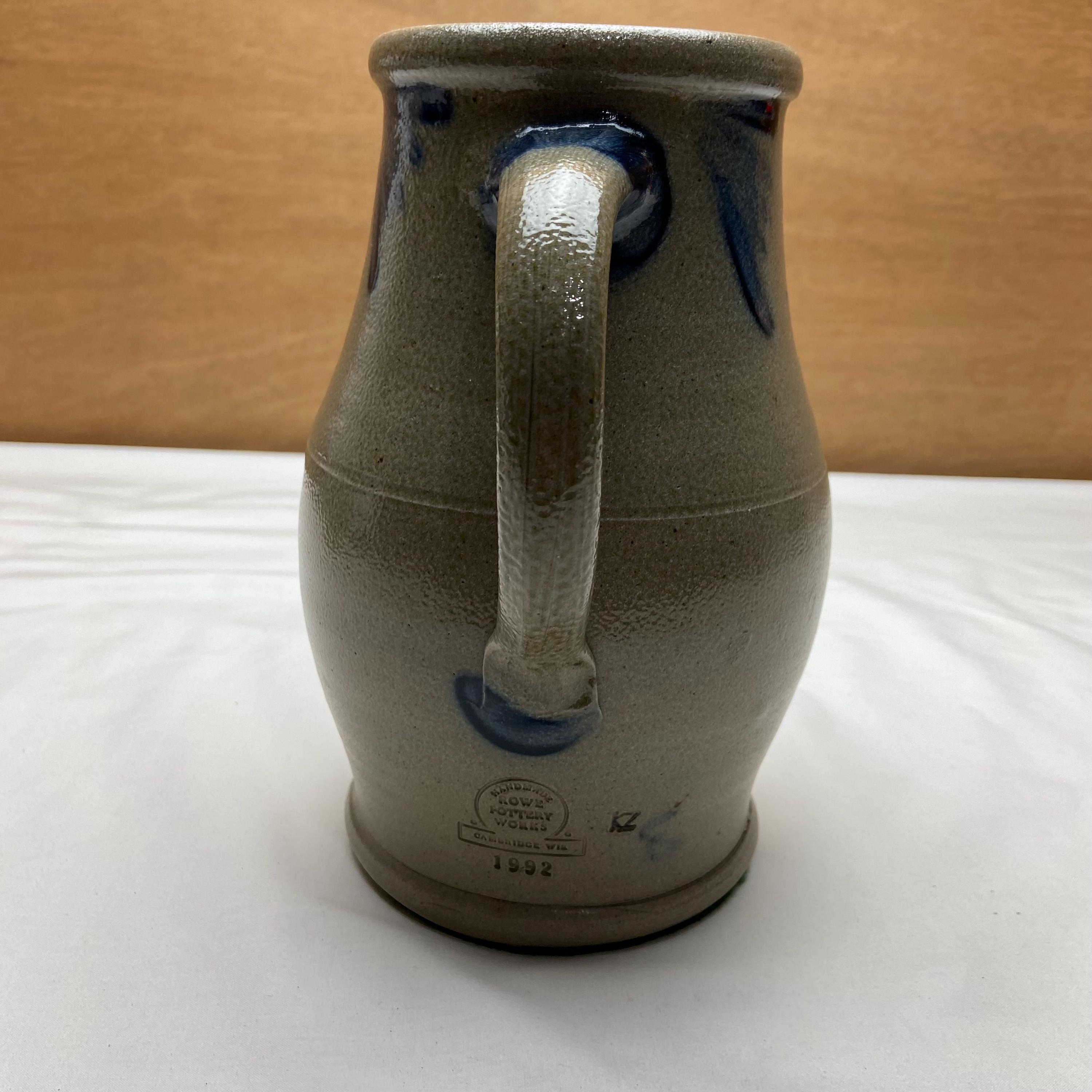 Rowe Pottery Large Pitcher With Handle Leaf Pattern UNIQUE Rooster
