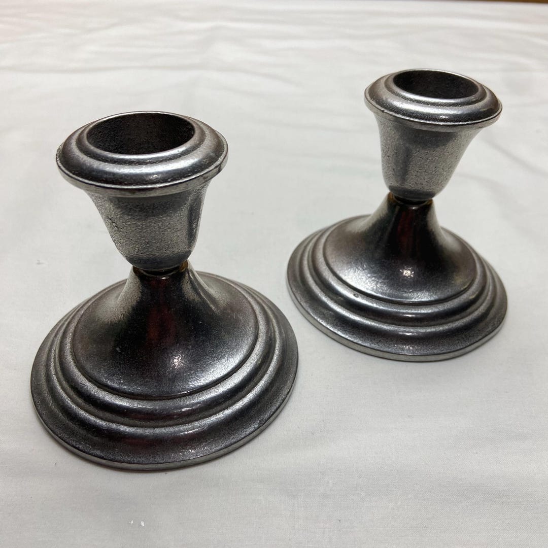 RWP Wilton Armetale SET of 2 Short Colonial Candlesticks - 3 1/2