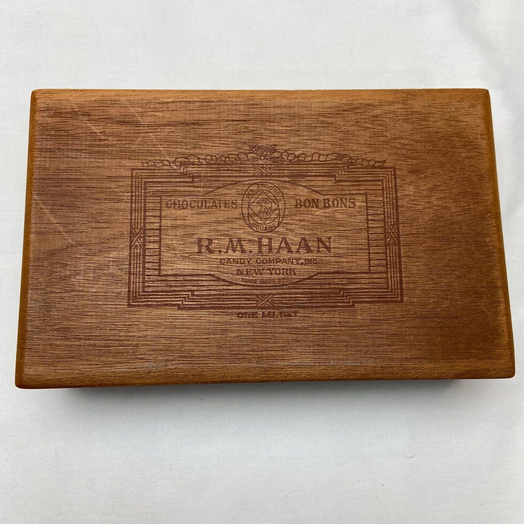 RM Haan Candy Company Chocolates Bon Bons Natural Mahogany Wood