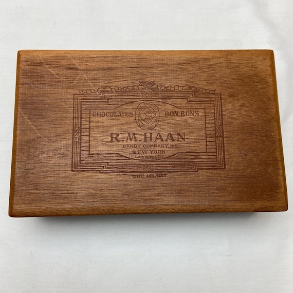 RM Haan Candy Company Chocolates Bon Bons Natural Mahogany Wood