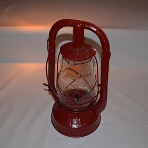 Monarch Dietz - City of MILWAUKEE - Red - Kerosene Tubular Lantern with Clear Fitzall Glass Globe - New York - Barn Mining Railroad Lantern