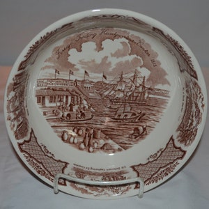 Fair Winds - 8&quot; Serving Bowl - At Anchor Off Canton - Brown Transfer Ware - Alfred Meakin Staffordshire England China - Historical Scenes