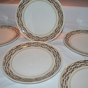 SET of 6 - Dinner Plates 10&quot; Diameter - Royal China Basketweave Cavalier Ironstone - Brown Basket Pattern Colors - Mid Century Modern