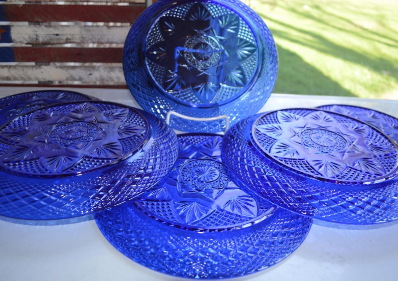Cobalt Blue Glass Set Of 6 Dinner Plates 10 Luminarc Etsy