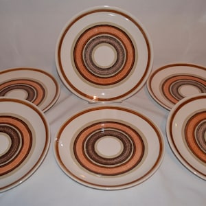 SET of 6 - Dinner Plates 10&quot; Diameter - Royal China Santa Fe Cavalier Ironstone - Southwest Desert Pattern Colors - Mid Century Modern
