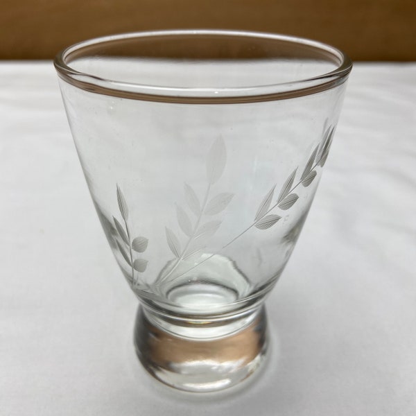 SET of 4 Vintage Etched Wheat Pattern Clear Glass Juice Milk 6 oz Glass 3 7/8" H - Bar Mixed Drink Glasses