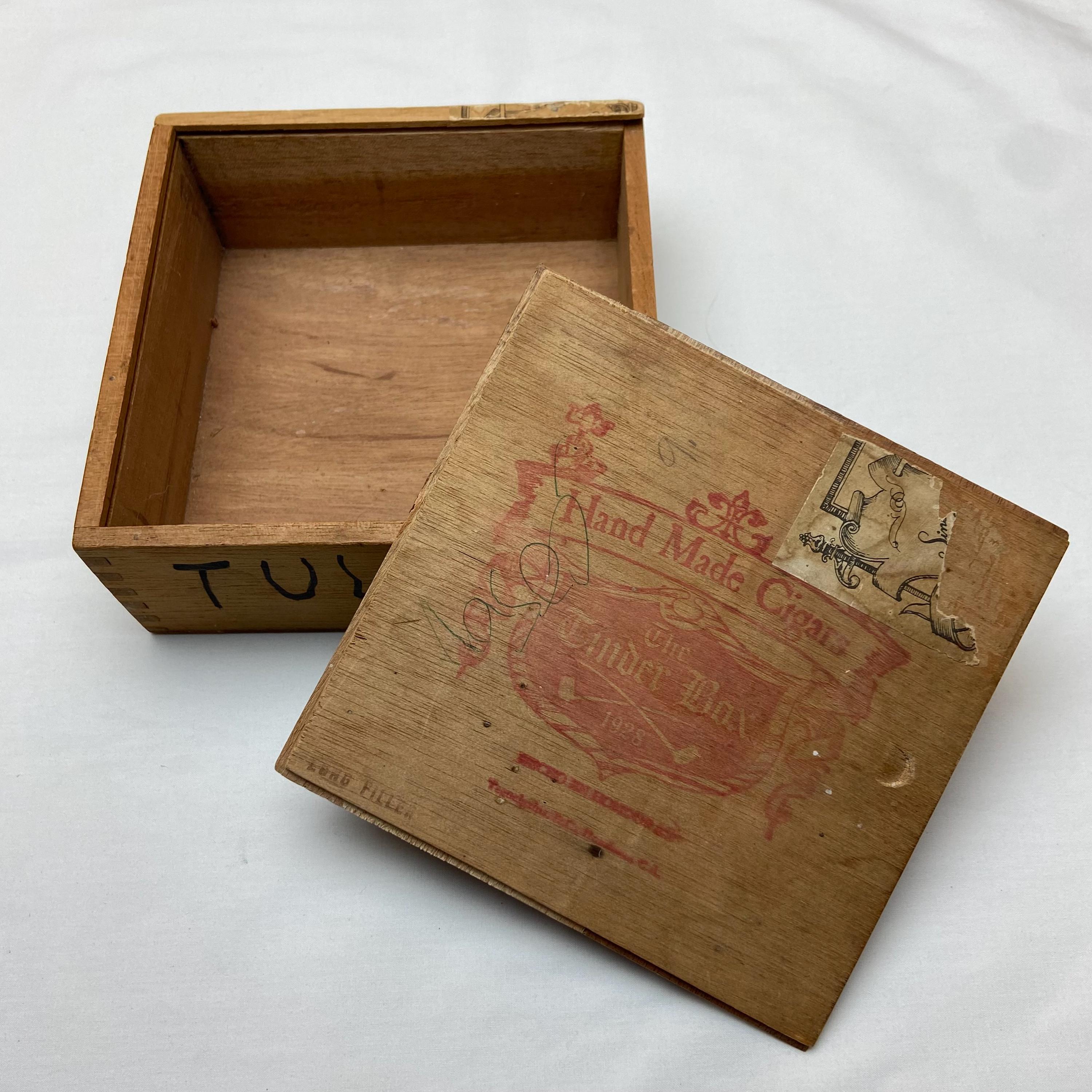 The Tinder Box Hand Made Cigars Wood Cigar Box With Sliding Top Lid