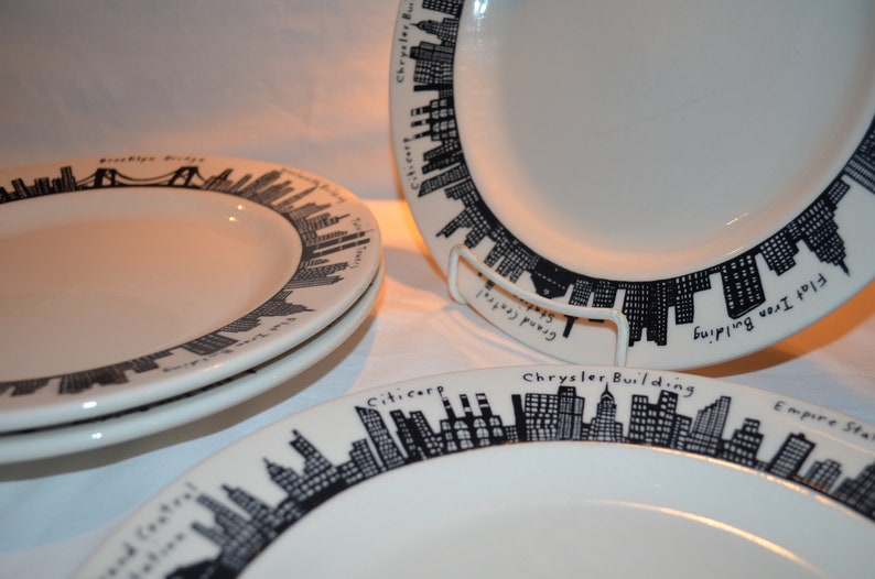 RARE Fishs Eddy NYC Skyline SET of 4 Dinner Plates 10 Etsy