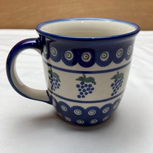 Boleslawiec Polish Pottery Coffee Mug Grapes with Glaze Accents Made in Poland