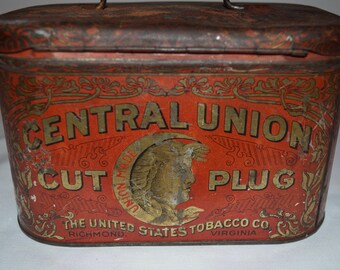 Central Union Cut Plug - Tobacco Tin - Metal Advertising Box - Turn of the  Century - Well Worn - AGED Patina - Great Vintage Look