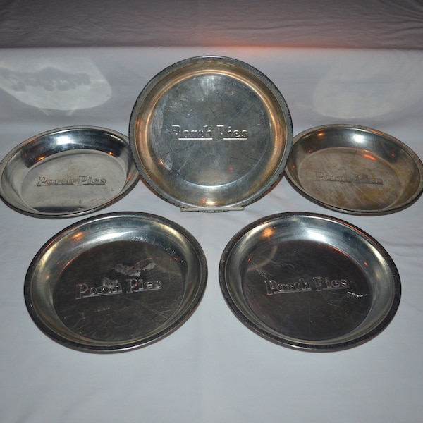 SET of 5 PORTH Pie Tins Milwaukee Bakery 9 inch diameter Vintage Baking Tins Apple Cherry Rhubarb Pecan Blueberry