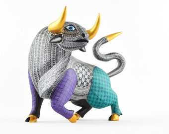 Hand Carved Copal Wood Bull Alebrije | Mexican Folk Art Animal