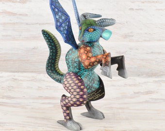 A1503 Dragon Goat Alebrije Oaxacan Wood Carving Painting Handcrafted Folk Art Mexican Craft