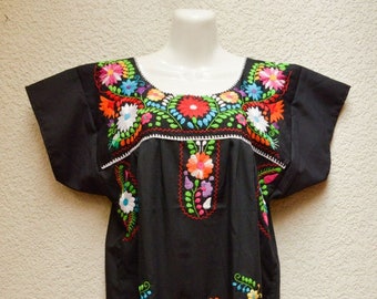 Meksykańska sukienka – haftowany styl boho w stylu Oaxacan, krótki rękaw, strój festiwalowy – LD010