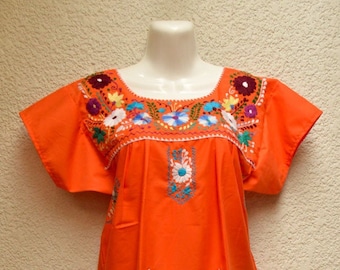 Oaxacan Embroidered Mexican Dress – Handmade Boho Short Sleeve Festival Dress – SD005 by Magia Mexica