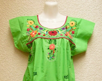 Oaxacan Embroidered Mexican Dress – Handmade Boho Short Sleeve Festival Dress – SD007 by Magia Mexica