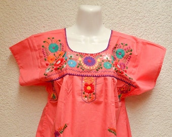 Oaxacan Embroidered Mexican Dress – Handmade Boho Short Sleeve Festival Dress – SD002 by Magia Mexica