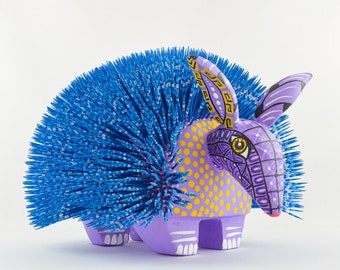 Handskuren Kopalträ Piggsvin Alebrije | Mexikansk folkkonstskulptur Oaxaca-dekor