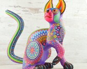 Magia Mexica A2476 Cat Alebrije Oaxacan Wood Carving Painting Handcrafted Folk Art Mexican Craft