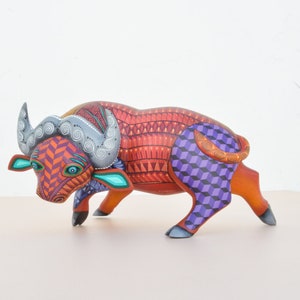 Hand-Painted Buffalo Alebrije: Oaxacan Wood Carving, Mexican Folk Art