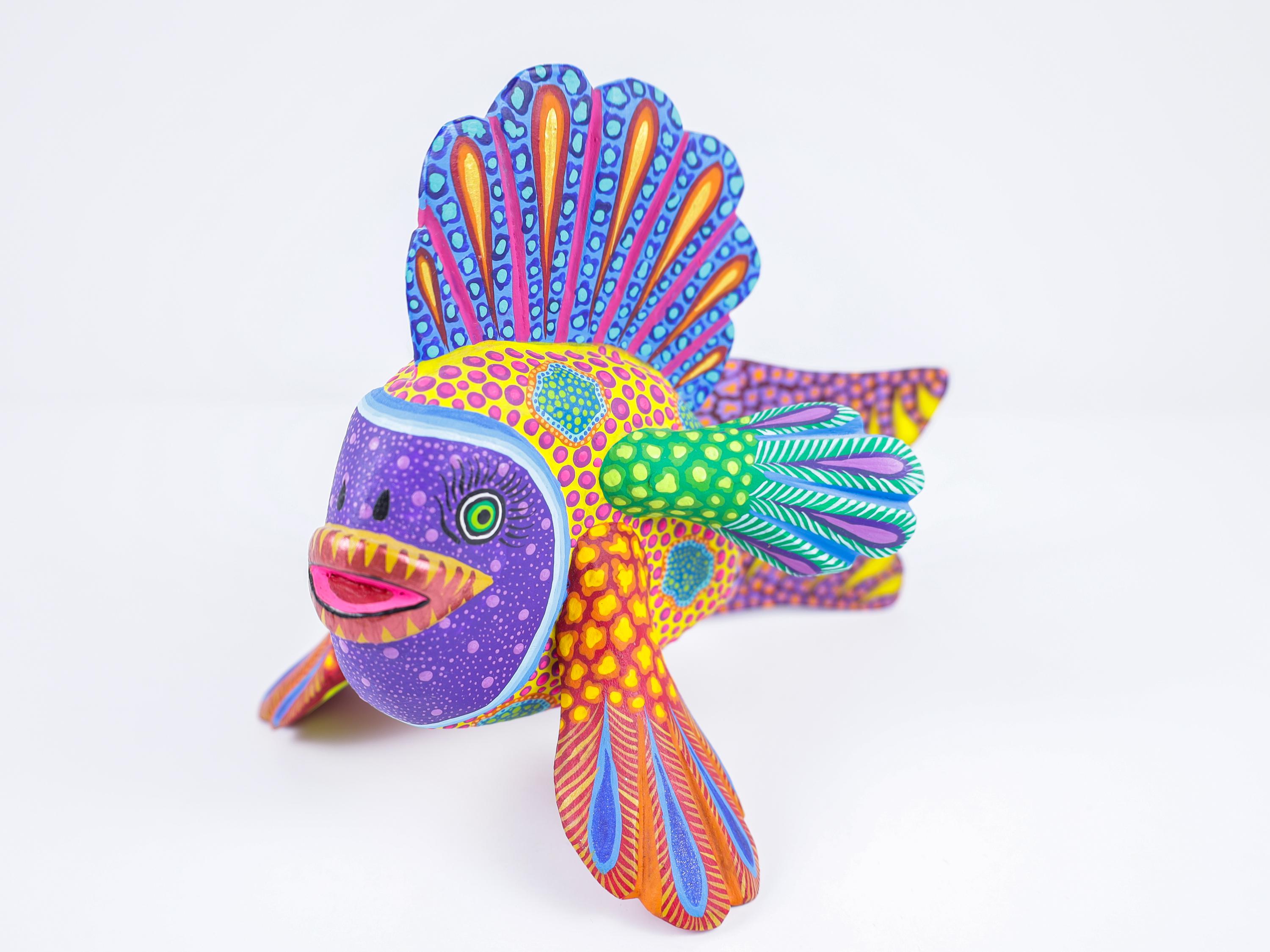 Hand Carved Copal Wood Fish Sculpture | Hand Painted Oaxaca Folk