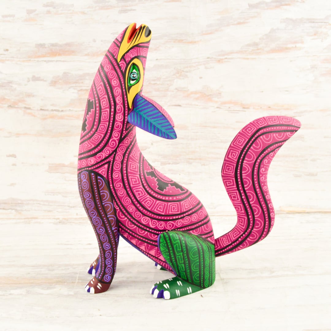 Alebrije Wolf Oaxacan Wood Carving Hand Painted Mexican Craft Home