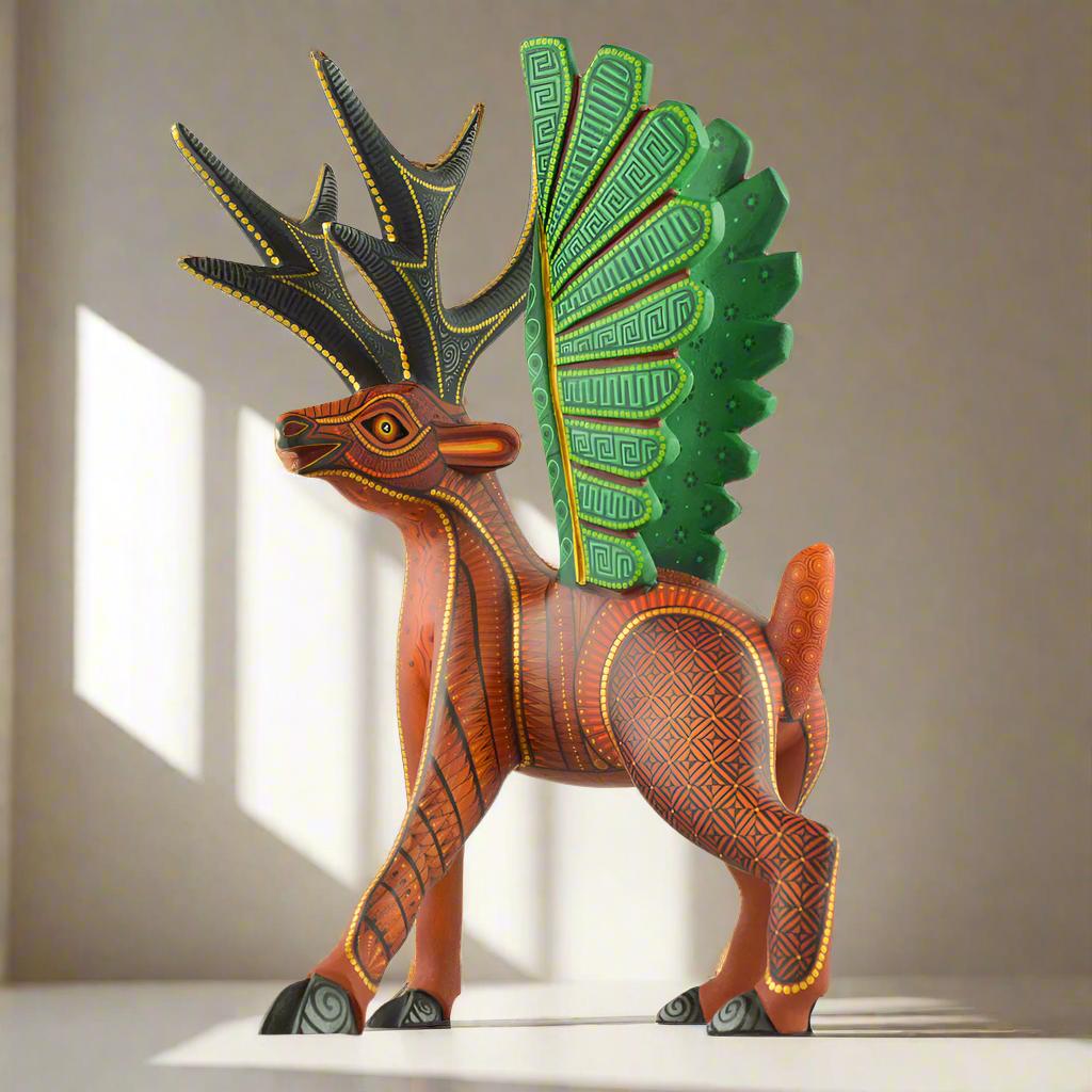 Winged Deer Alebrije Sculpture | Hand Carved Copal Wood Oaxaca