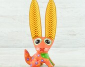 Magia Mexica A2481 Rabbit Alebrije Oaxacan Wood Carving Painting Handcrafted Folk Art Mexican Craft