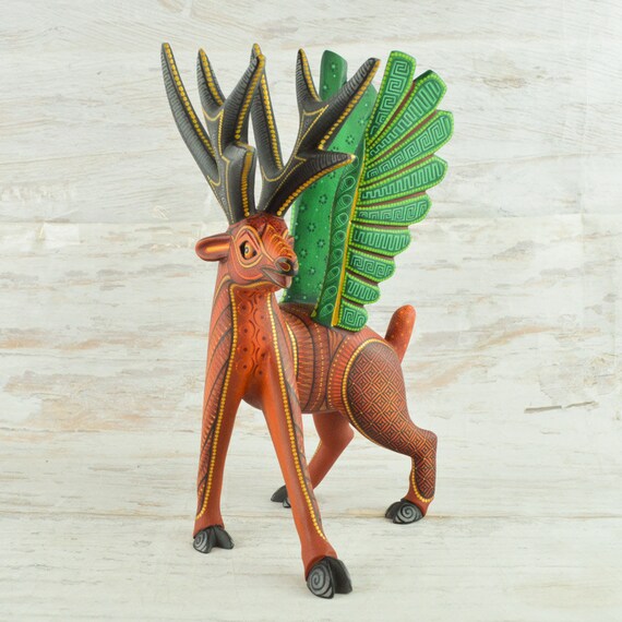 Winged Deer Alebrije Sculpture | Hand Carved Copal Wood Oaxaca