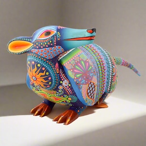 Symbolic Alebrije Armadillo Oaxacan Wood Carving Hand Painted Mexican Craft Home Decor | Magia Mexica