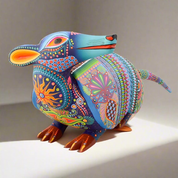 Alebrije Armadillo Oaxacan Wood Carving Hand Painted Mexican Craft