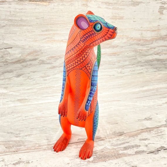 Hand Carved Copal Wood Meerkat Alebrije | Hand Painted Mexican