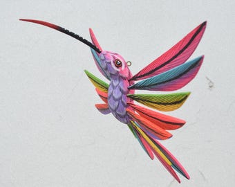Rzeźba kolibra Alebrije | Ręcznie rzeźbiona sztuka ludowa z drewna kopalowego, wystrój Oaxaca