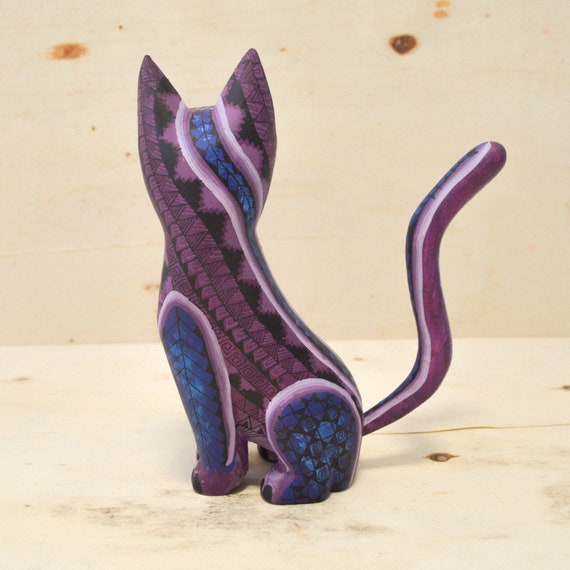 Wood Cat Alebrije Figurine in Teal Hand-Painted in Mexico, 'Curious Cat in  Teal