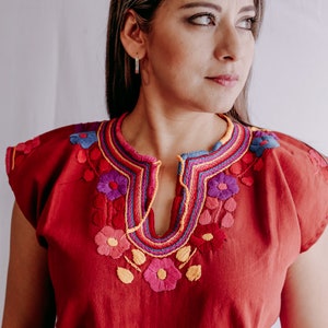 Magia Mexica | B012 Oaxacan Women Embroidered Handmade Blouse Mexican Short Sleeve