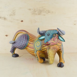 Hand-Painted Alebrije Bull: Oaxacan Wood Carving, Mexican Folk Art