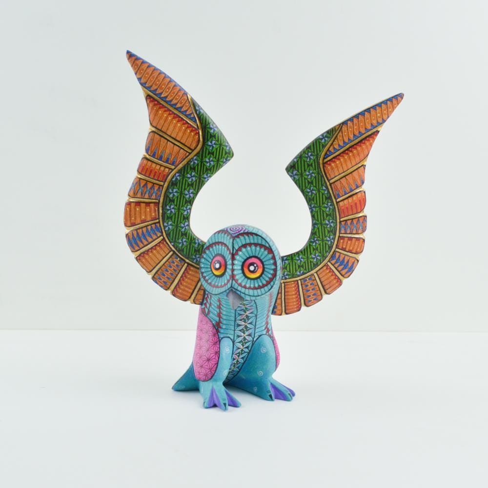 Hand Carved Copal Wood Owl Alebrije | Hand Painted Oaxaca Folk Art