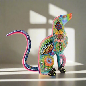 Alebrije Dog Figurine Oaxacan Wood Carving Mexican Folk Art Hand Painted Animal Sculpture Pet Lover Gift Decor - Magia Mexica