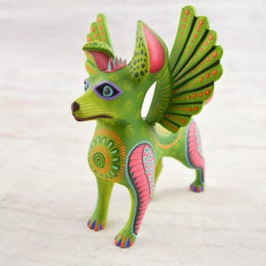 Winged Alebrije Dog Figurine: Oaxacan Wood Carving, Mexican Folk Art