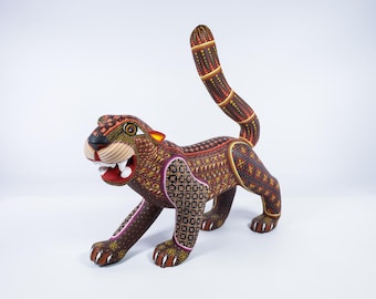 Hand Carved Copal Wood Jaguar Alebrije | Hand Painted Oaxaca Folk Art Sculpture