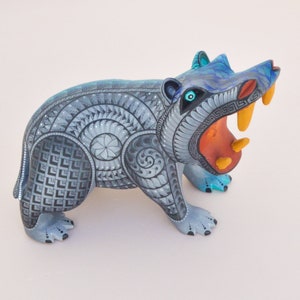 Oaxacan Alebrije Hippo Figurine: Hand-Carved Mexican Folk Art Sculpture