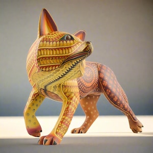 Alebrije Coyote Figurine Oaxacan Wood Carving Mexican Folk Art Hand Painted Animal Sculpture Spirit Animal Decor Gift - Magia Mexica