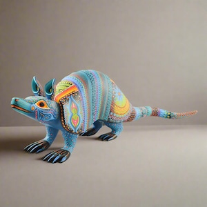 Alebrije Armadillo Oaxacan Wood Carving Hand Painted Mexican Craft Home Decor | Magia Mexica