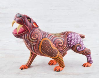 Alebrije Jaguar | Hand Carved Copal Wood Alebrije | Mexican Folk Art Animal Sculpture | Hand Painted Oaxaca Decor