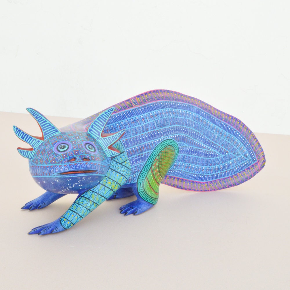 手彫り　木彫彩色　ひょっとこ　髭あり Hand Carved Copal Wood Axolotl Alebrije | Mexican Folk Art Oaxaca