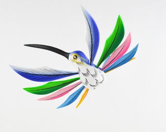 Koliber z Alebrije | Ręcznie rzeźbiony w drewnie kopalowym Alebrije | Meksykańska rzeźba zwierzęcia w sztuce ludowej | Ręcznie malowany wystrój Oaxaca