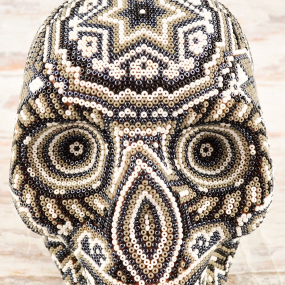 Huichol Art Skull Mexican Hand Wood Carving Mexican Art Beaded